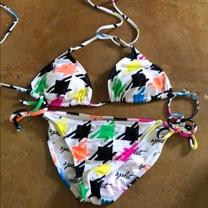 Split multicolor bathing suit with Swarovski